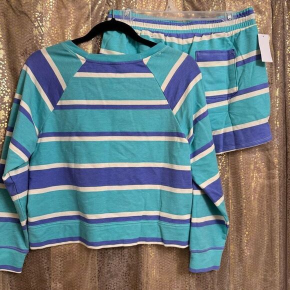 Wildfox Purple Aqua Striped Sleep Lounge Top Shorts 2 Piece Set Small NWT - Picture 2 of 13